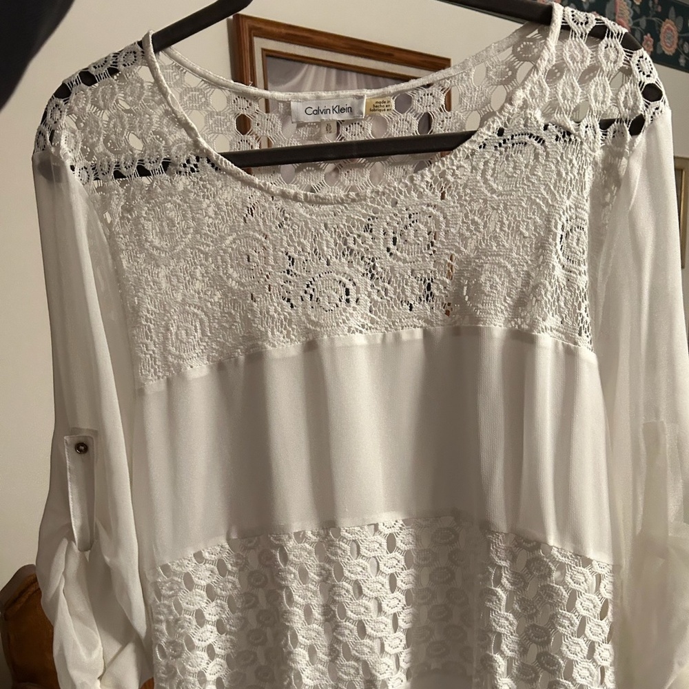 XL White Calvin Klein Long Sleeve Blouse